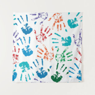 Tenture Motif sans faille de mains humaines multicolores s