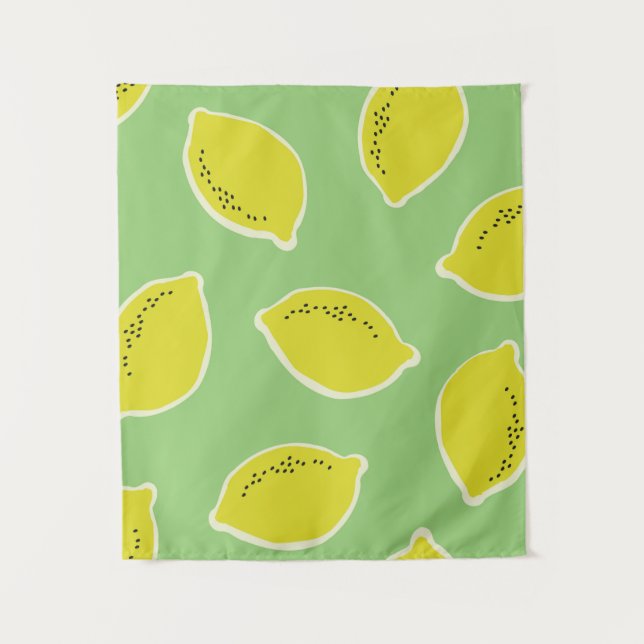 Tenture Motif sans soudure à la main avec citrons en jaune (Devant)
