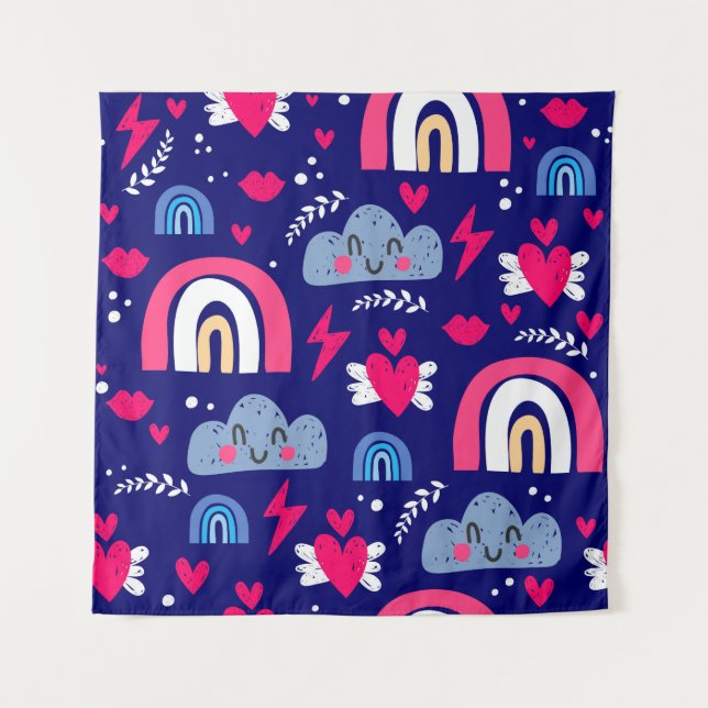 Tenture Motif sans soudure, arc-en-ciel, nuages, (Devant)