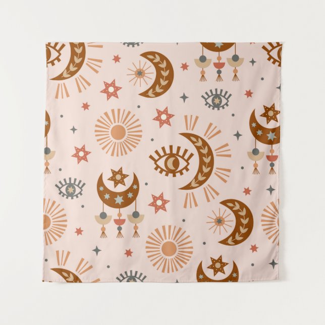 Tenture motif sans soudure avec oeil céleste, lune, soleil (Devant)