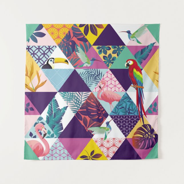 Tenture motif sans soudure avec perroquet, Toucans, colibr (Devant)