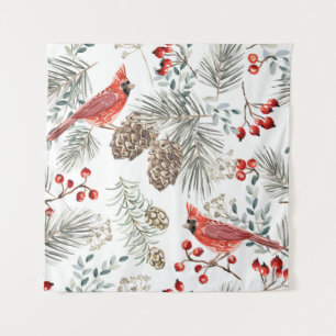 Tenture Motif sans soudure de Noël, oiseaux cardinaux, rou
