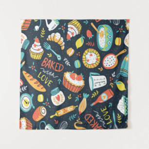 Tenture Motif sans soudure rétro boulangerie avec points e