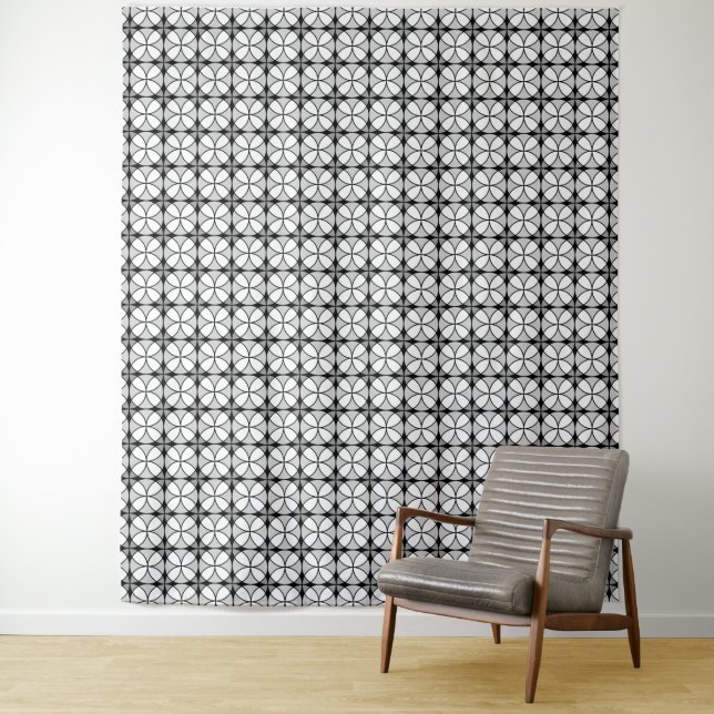 Tenture Motif Shippo noir et blanc classique (En situation)