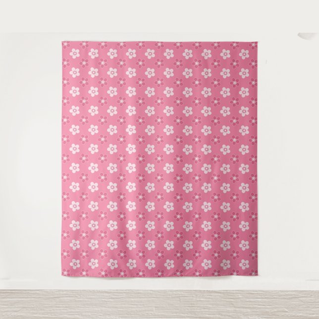 Tenture motif simple floral solide rose rétro petit flux (Devant)