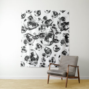 Tenture Motif squelettique d'art de crâne de crânes noirs