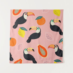 Tenture Motif tendance avec toucan et abstrait tropical f