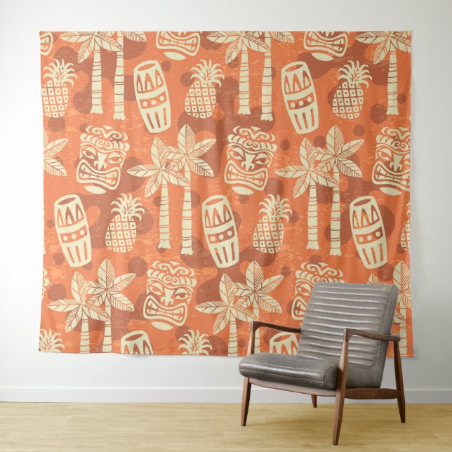 Tenture Motif Tiki Rétro Moderne du Milieu du Siècle (En situation (horizontale))