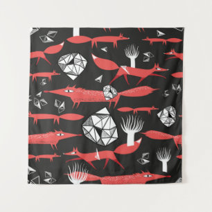 Tenture Motif transparent avec renards rouges sur fond som