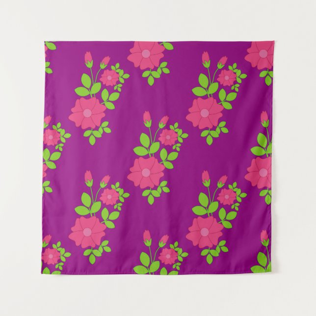 Tenture Motif transparent pourpre avec fleurs roses et ver (Devant)