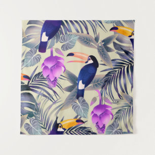 Tenture Motif transparent tropical avec toucans, monstre,