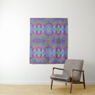 Tenture Motif Trippy Multicolore Ciel Ondulé Bleu