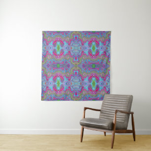 Tenture Motif Trippy Multicolore Ciel Ondulé Bleu