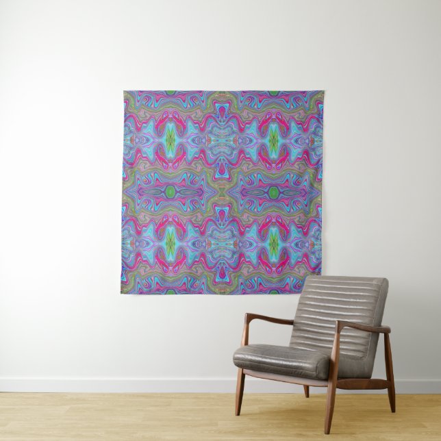 Tenture Motif Trippy Multicolore Ciel Ondulé Bleu (En situation)
