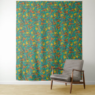 Tenture Motif Tropical avec Feuilles Rouges et Jaunes