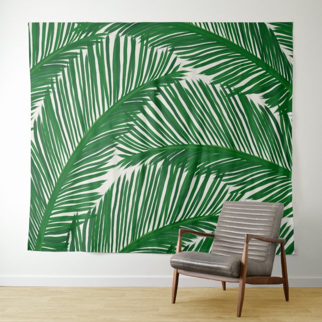 Tenture Motif tropical moderne vert Palm Leaf (En situation (horizontale))