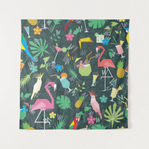 Tenture Motif tropical sans couture avec oiseaux et boisso