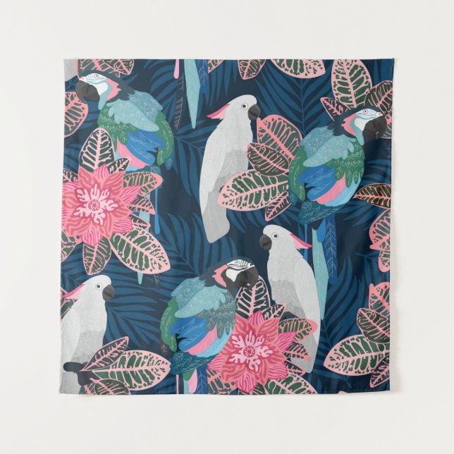 Tenture Motif tropical sans couture avec perroquets. Vinta (Devant)
