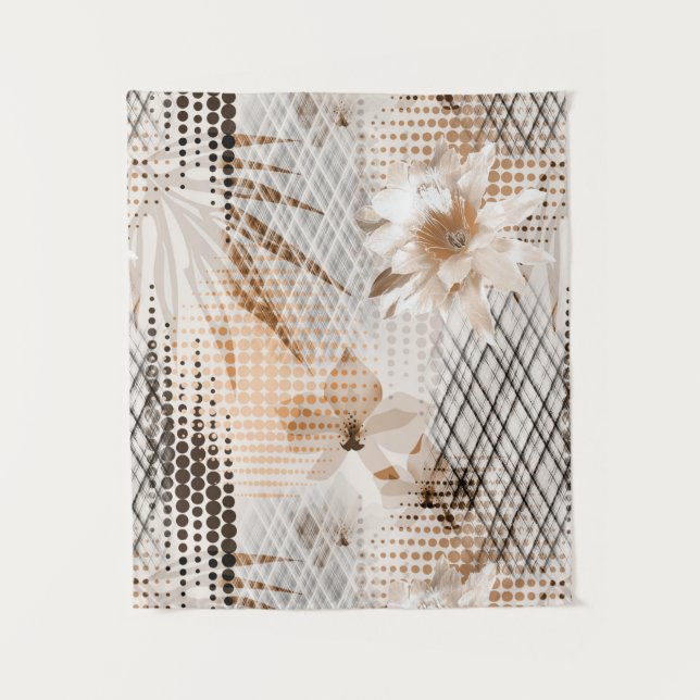 Tenture Motif tropicale grise, beige. (Devant)