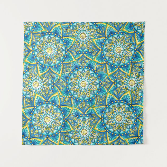 Tenture Motif turquoise jaune Mandala (Devant)