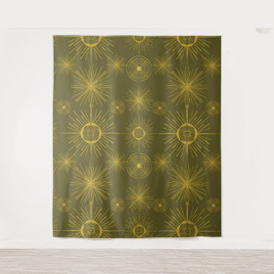 Tenture Motif vert Boho Celestial Sun Stars