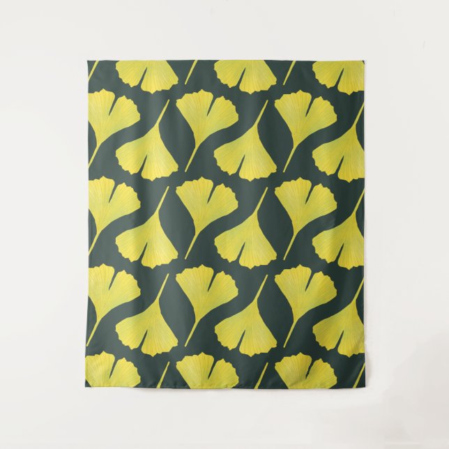 Tenture Motif vert Ginkgo Leaf - Printemps Botanique (Devant)