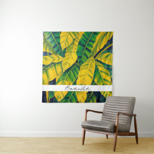 Tenture Motif vibrant à feuilles de bananier vert et jaune