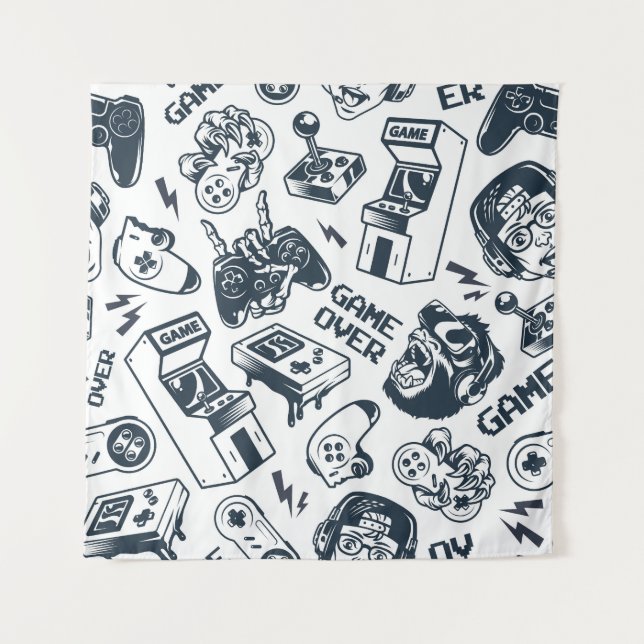 Tenture Motif vintage de jeux rétro. (Devant)