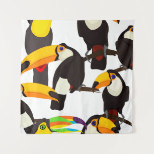 Tenture Motif Vintage des oiseaux tropicaux du Toucan