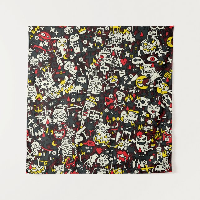 Tenture Motif Vintage Halloween Mini Doodle (Devant)