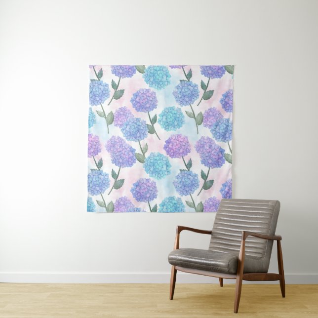Tenture motif vintage hydrangea (En situation)