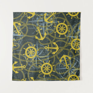 Tenture Motif vintage nautique, ancre et carte.