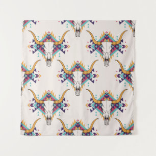 Tenture motif vintage sans couture tribale avec crâne taur