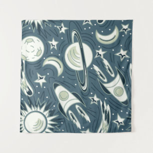 Tenture Motif vintage sans soudure à main. Planètes