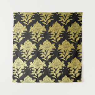 Tenture  motif vintage sans soudure avec fleur d'or sur bl