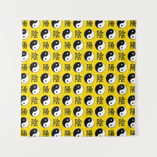 Tenture Motif Yinyang Arrière - plan jaune (Devant)