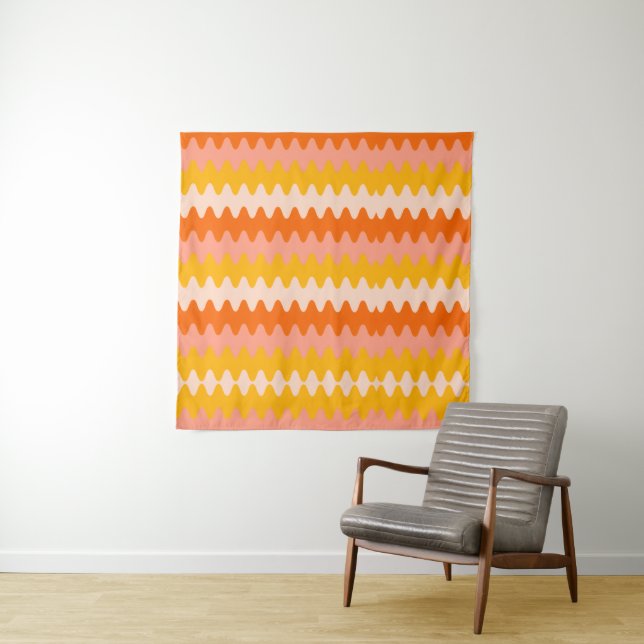 Tenture Motif Zig Zag Moderne Jaune, Orange et Blanc (En situation)