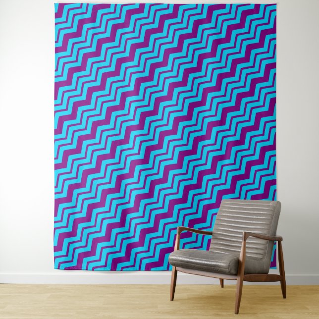 Tenture Motif zigzag chevron violet bleu  (En situation)