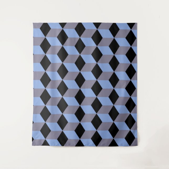 Tenture Motifs de cube isométrique noir bleu et heather (Devant)