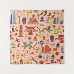 Tenture Motifs hongkongais dessinés à la main : motif sans