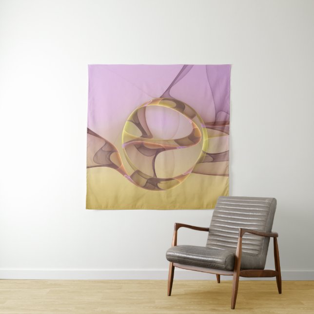 Tenture Motions Abstraites Art moderne rose or fractal (En situation)
