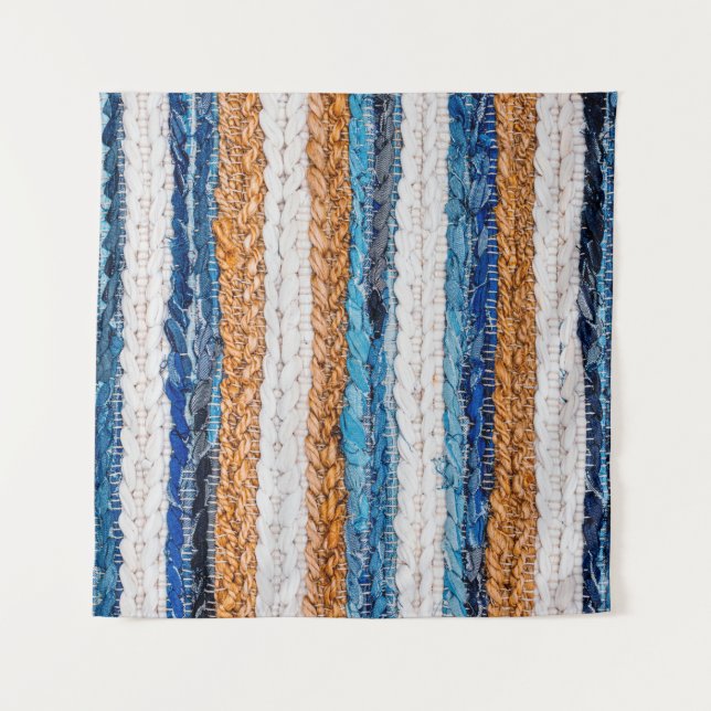 Tenture Motley Patchwork rug from denim jeans fabric, top  (Devant)