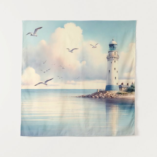Tenture Mouette de phare côtier Sérénité du ciel pastel (Devant)