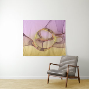 Tenture Mouvements Abstraits Art Fractal Moderne Rose Doré