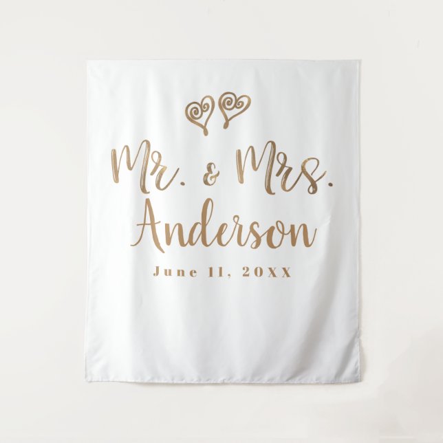 Tenture MR. & MRS. Gold Script Typographie Moderne Minimal (Devant)