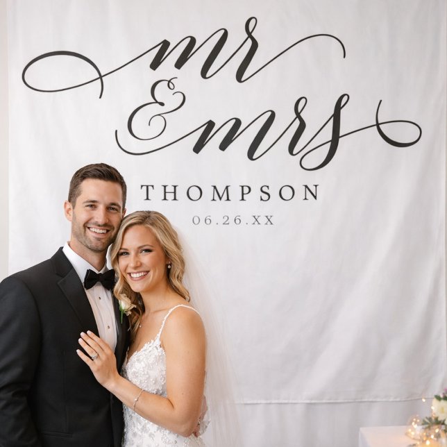 Tenture Mr & Mrs Modern Wedding Backdrop Banner (Créateur téléchargé)