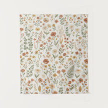 Mur botanique fleuri Boho aux tons terreux