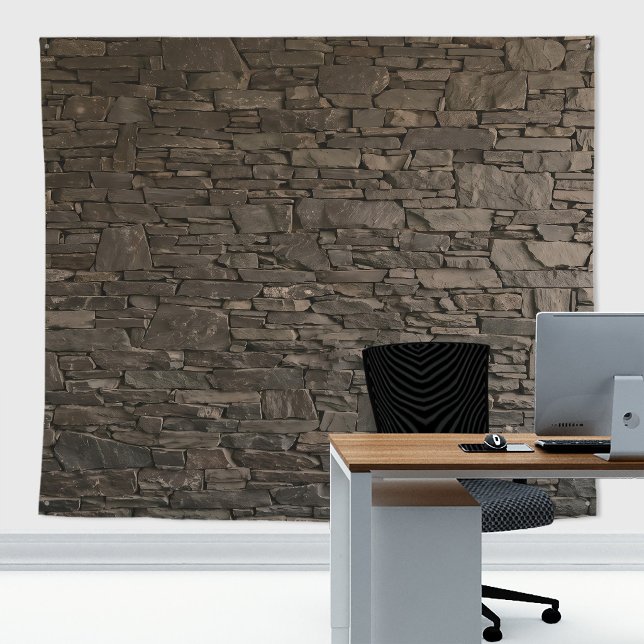 Tenture Mur de briques en pierre d'ardoise marron naturel (Brown slates stone wall tapestry decor with stone  texture for zoom meetings backdrop or home decor)