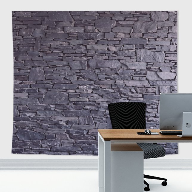 Tenture Mur de briques en pierre violette violette naturel (Purple slates stone wall tapestry decor with stone  texture for zoom meetings backdrop or home decor)