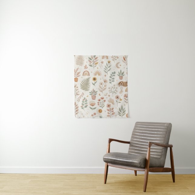 Tenture Mur de pépinière botanique arc-en-ciel Boho Earthy (En situation)